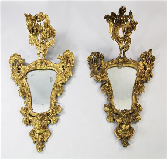 2 x 19th century Italian carved giltwood cartouche framed wall mirrors(-)